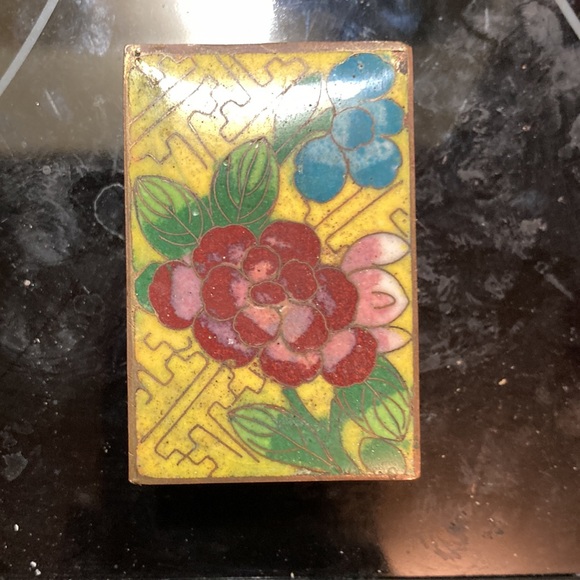 Cloisonné match box holder - Beautiful Brass and Cloisonné Striker Box - Picture 3 of 5